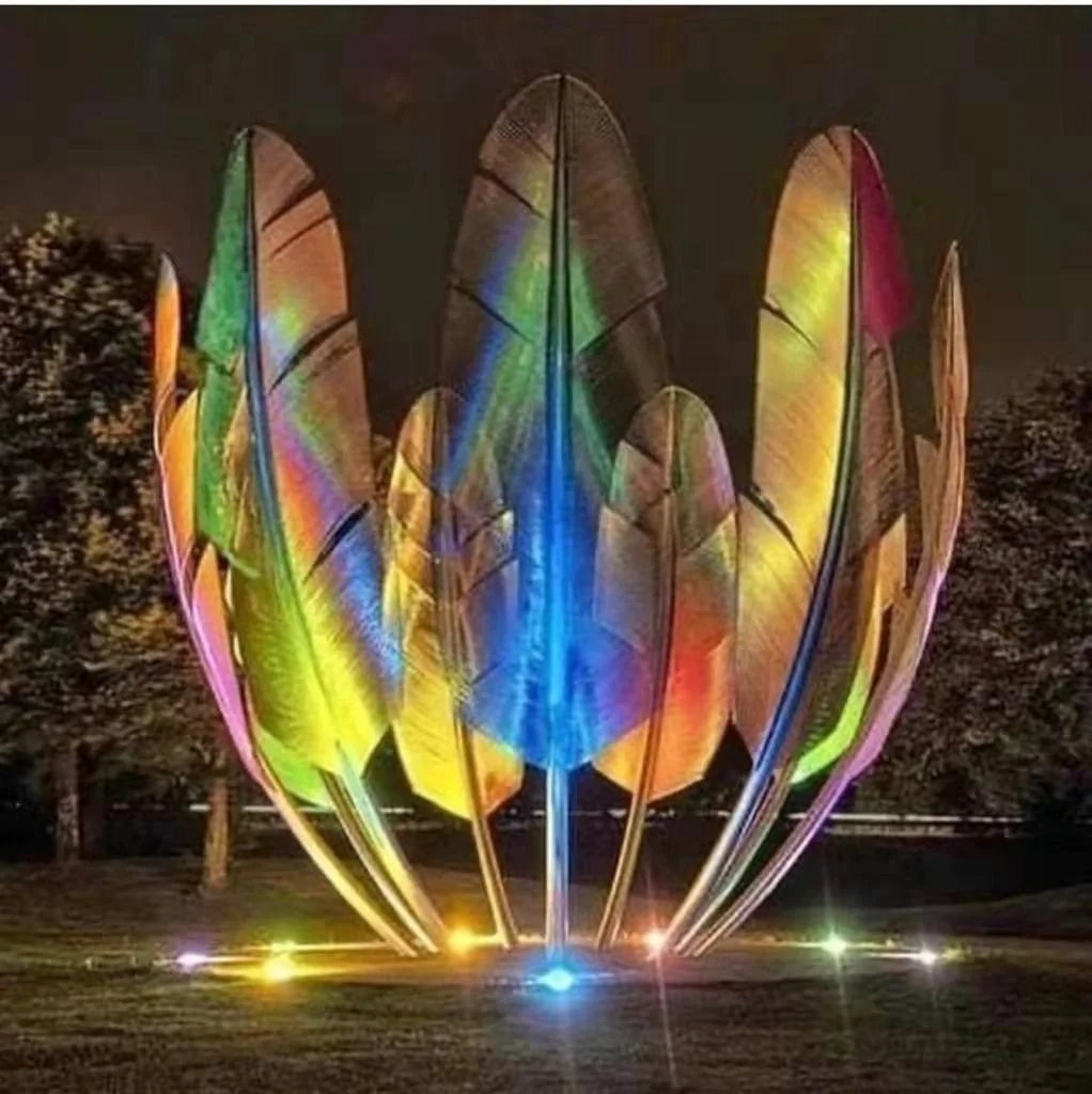 Custom modern art stainless steel large feather Kindred Spirits monument landscape lighting outdoor decoration statue sculpture