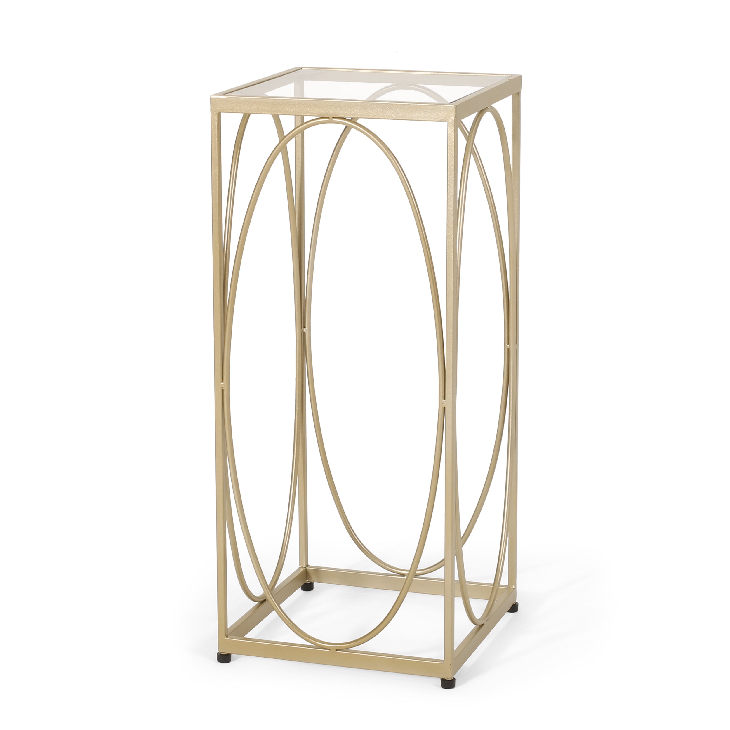 Feichko Modern Glam Glass Top End Table, Champagne Gold and Black