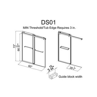 MCOCOD 60 in. W x 72 in. H Double Sliding Frameless Shower Door in Brushed Nickel with Smooth Sliding and 38 in. (10 mm) Glass DS01-60x72-BR