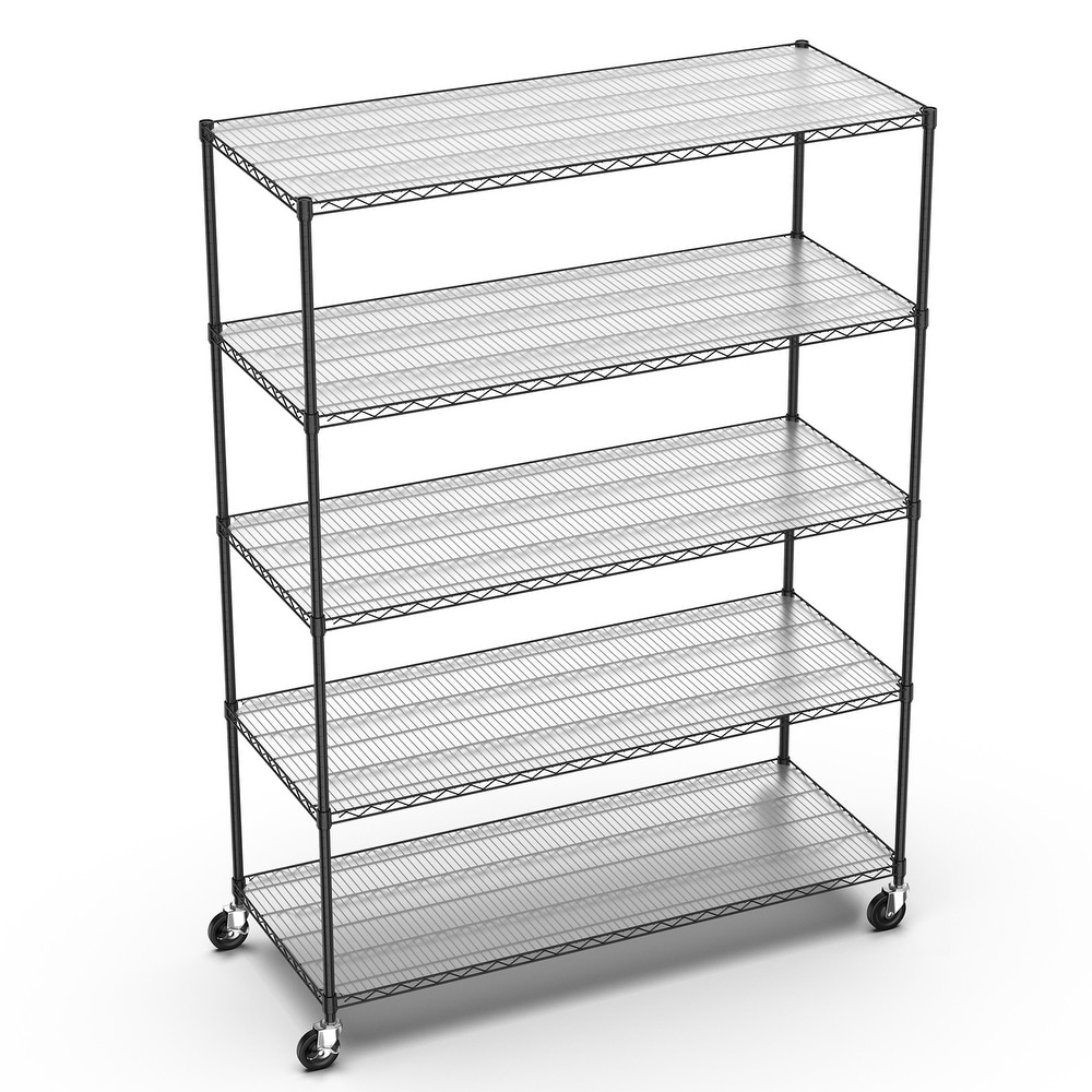 5 Tier 7500lbs Heavy Duty Adjustable Storage Rack Metal Shelf Wire Shelving Unit with Wheels   Shelf Liners 82\