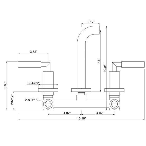 IHOMEadore Double Handle Wall Mounted Bathroom Faucet in Brushed Gold JK-RWBF60007GB