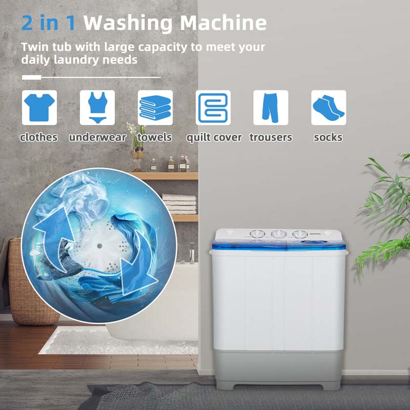 22 LBS 2-in-1 Portable Washing Machine with Drain Pump, Twin Tub Top Load Washer Dryer Combo for RV Apartment