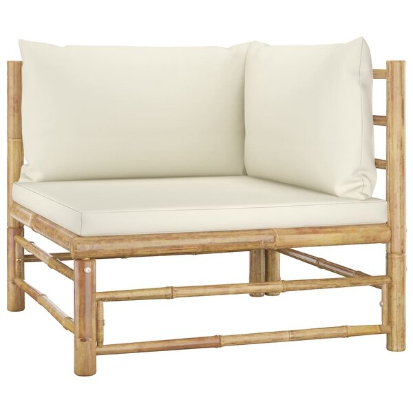 12 Piece Patio Lounge Set with Cream White Cushions Bamboo - Overstock - 36225940