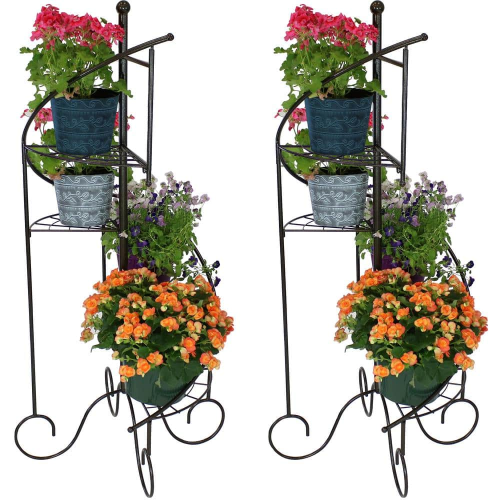 Sunnydaze Decor 56 in. 4-Tier Metal Iron Plant Stand with Spiral Staircase Design (Set of 2) HMI-733