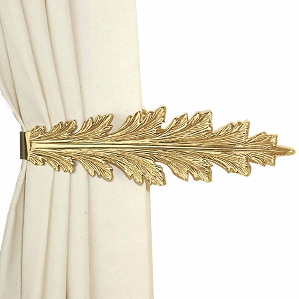 Vintage Pair Curtain Tie Back Holder Fern Leaf Bright Brass Renovators Supply