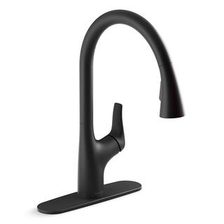 KOHLER Trove Single Handle Pull Down Sprayer Kitchen Faucet in Matte Black R33300-BL