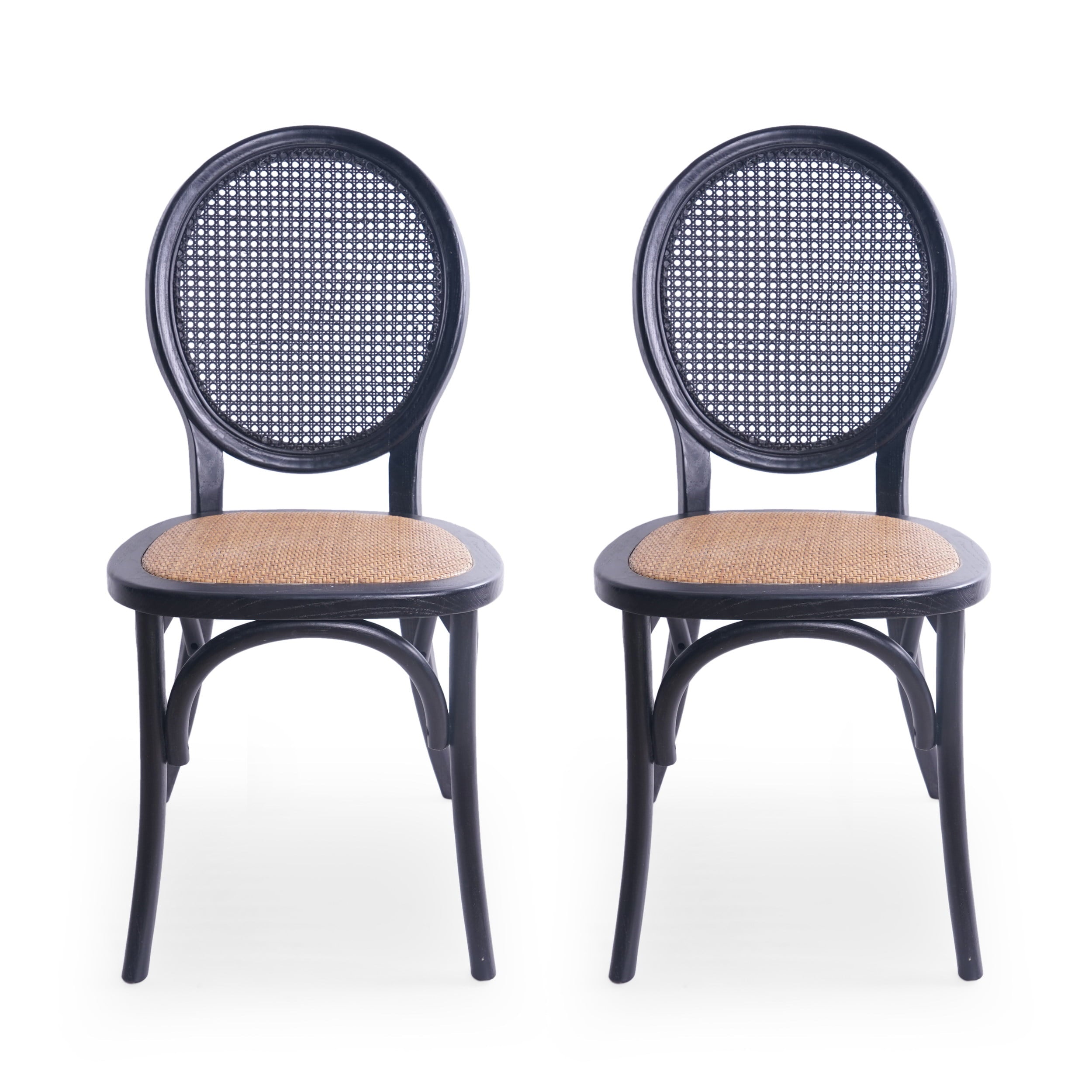 Noble House Jeremiah Classic Rattan Dining Chair， Set of 2， Matte Black