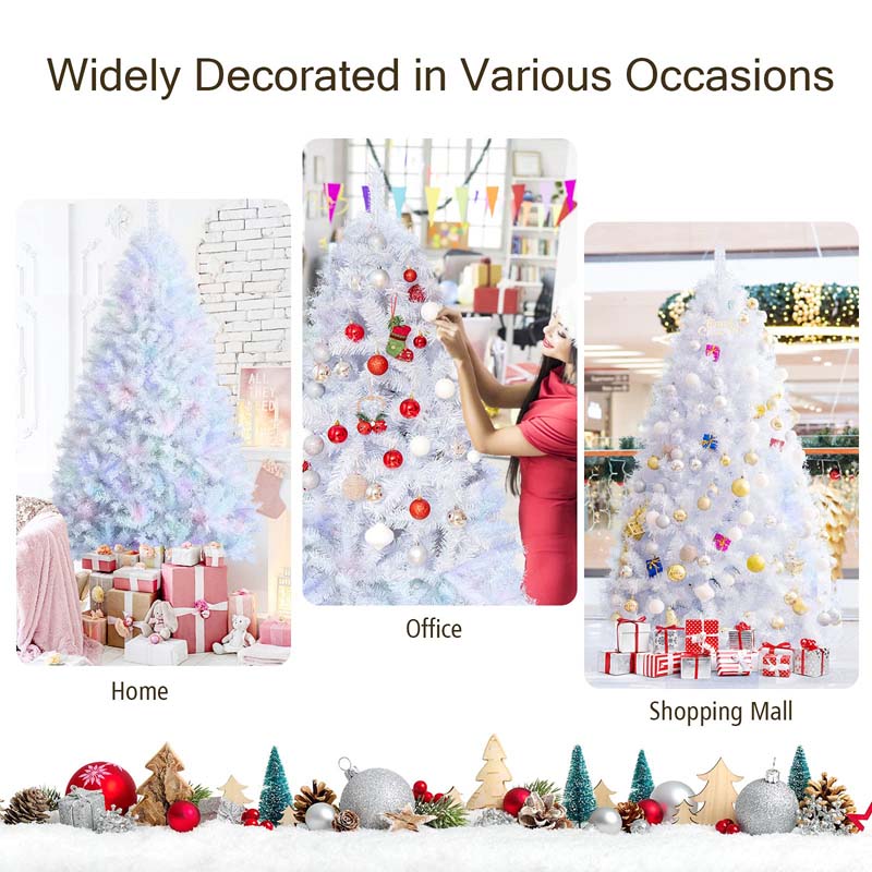 6/7/8FT White Iridescent Hinged Artificial Christmas Tree with 792/1156/1636 Branch Tips & Metal Stand