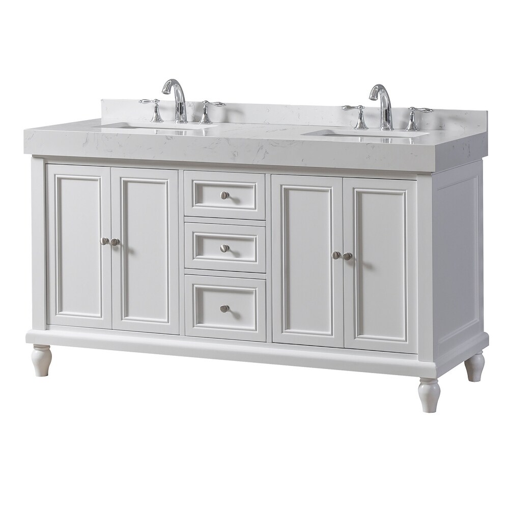 Classic Exclusive 60 in. Vanity in White with White Culture Marble Top