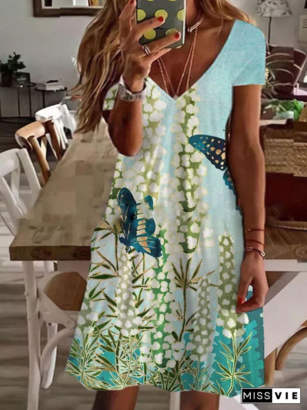 Summer Boho Mini Dresses Women Vintage Casual V Neck Short Sleeve Dress Female Sexy Floral Print Beach Party Dress Vestidos