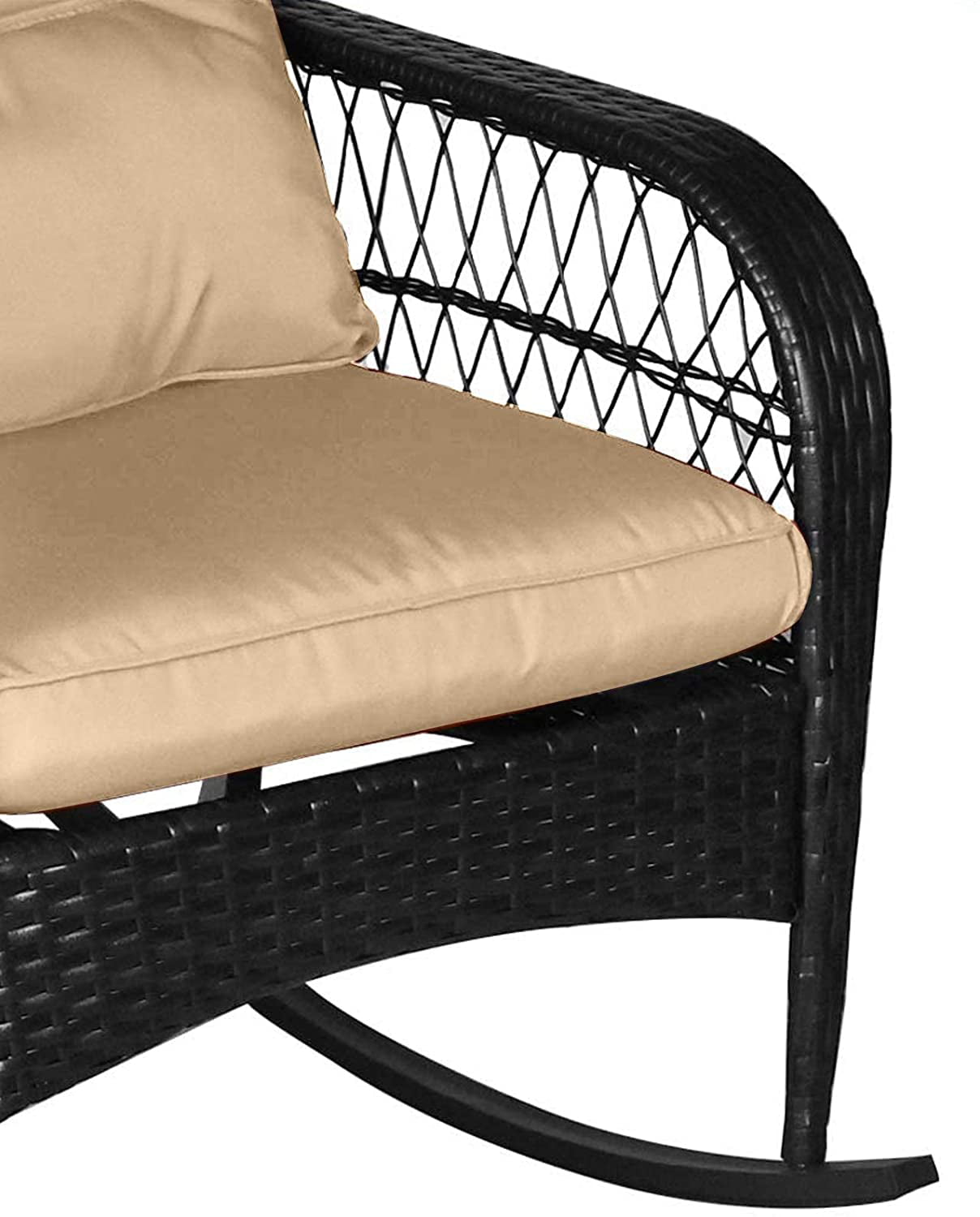 LVUYOYO Outdoor Wicker Rocking Chair All Weather w/ Cushions Garden Patio Yard Porch Lawn Balcony Backyard, Beige, khaki