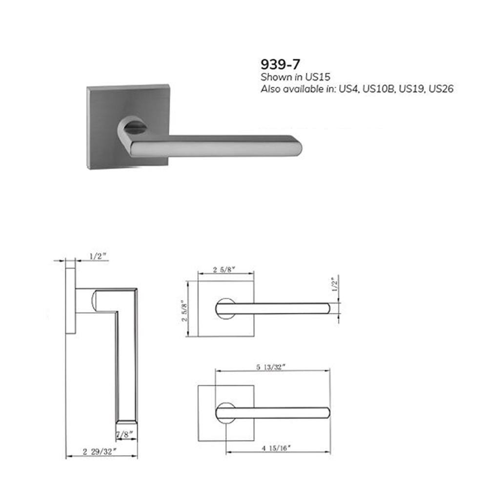 DELANEY HARDWARE Bravura Charlotte 939-7 Solid Brass Privacy (BedBath) Door Lever Satin Brass w square plate BV939-753