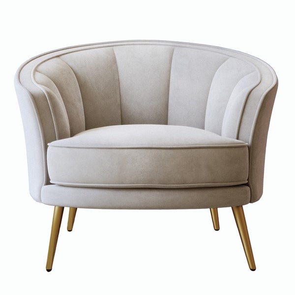 Modern Velvet Accent Barrel Chair With Metal Legs