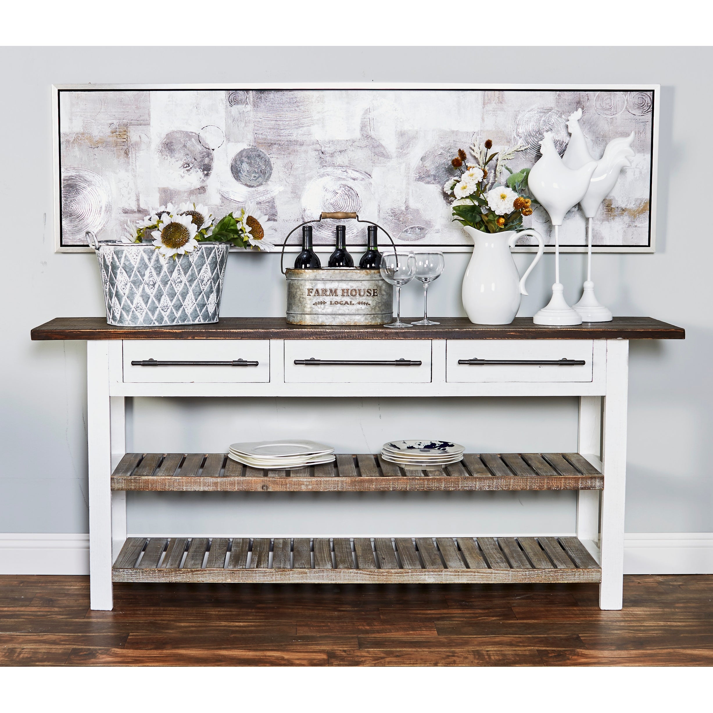 White Fir Farmhouse Console Table 32 x 71 x 16