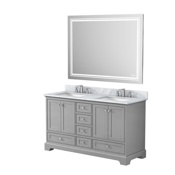 60 Gray Solid Wood Bathroom Vanity Set with Carra...