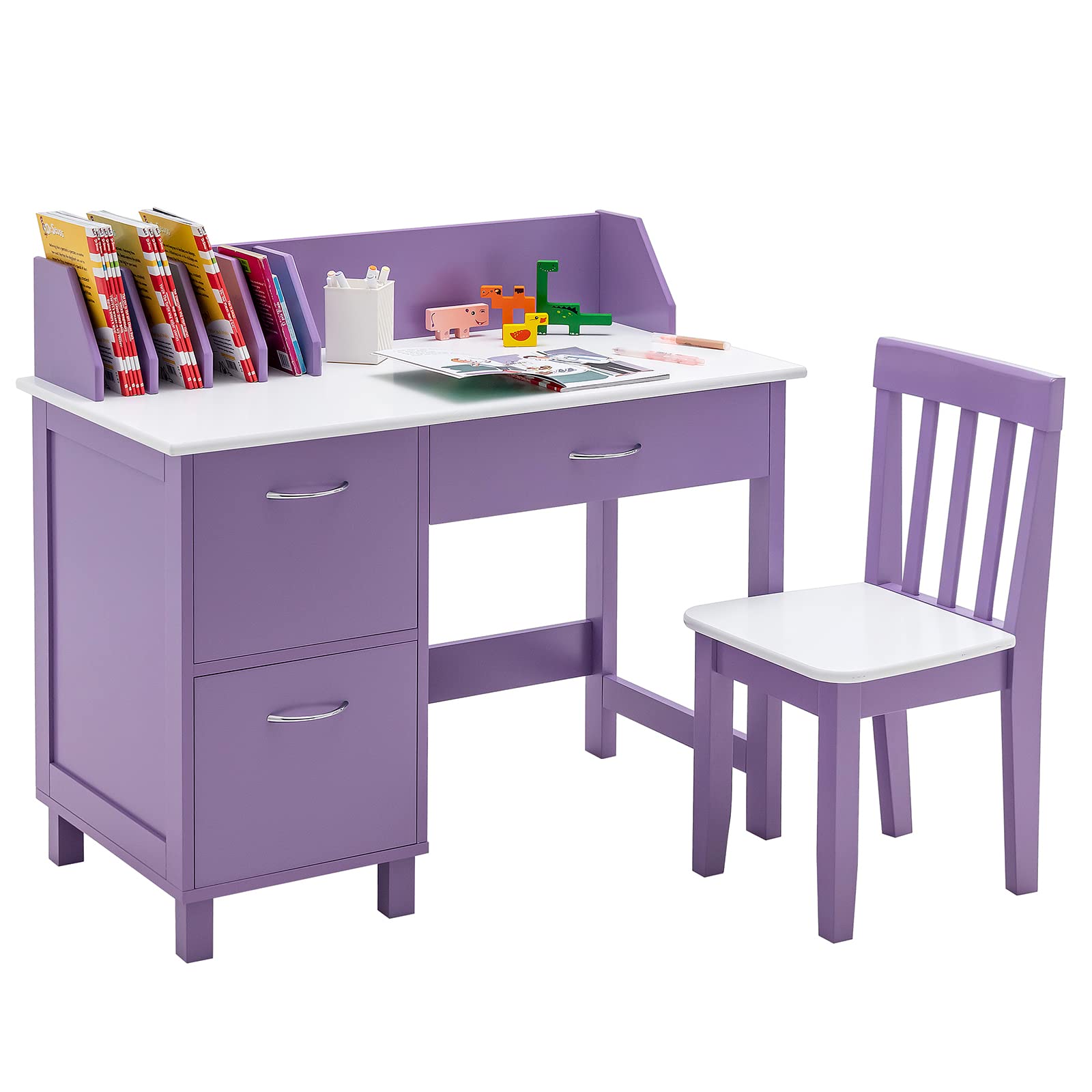 Costzon Kids Desk and Chair Set, Children Wooden School Learning Table