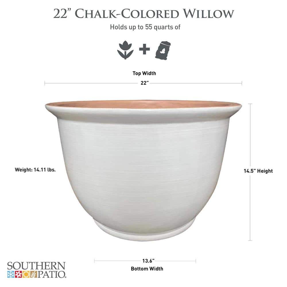 Southern Patio Willow Large 22 in. x 14.5 in. 55 qt. Chalk-Colored Resin Composite Outdoor Planter CMX-088752