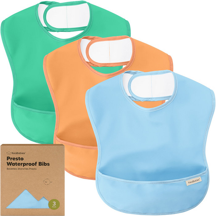 KeaBabies 3-Pack Waterproof Baby Bibs for Eating， Lightweight， Mess Proof Toddler Bibs with Food Catcher