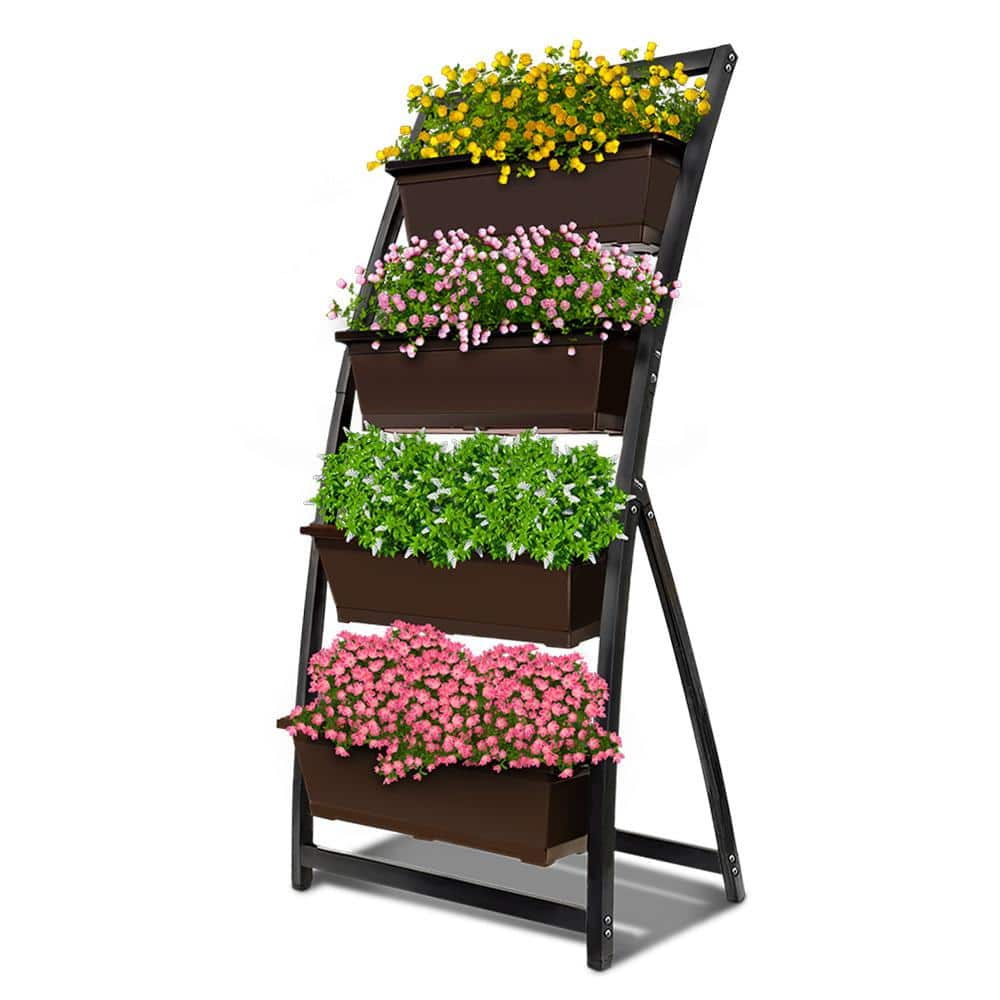 Outland Living 6 ft. Raised Garden Bed - Steel Vertical Garden Freestanding Elevated Planter with 4 Container Boxes VG-302