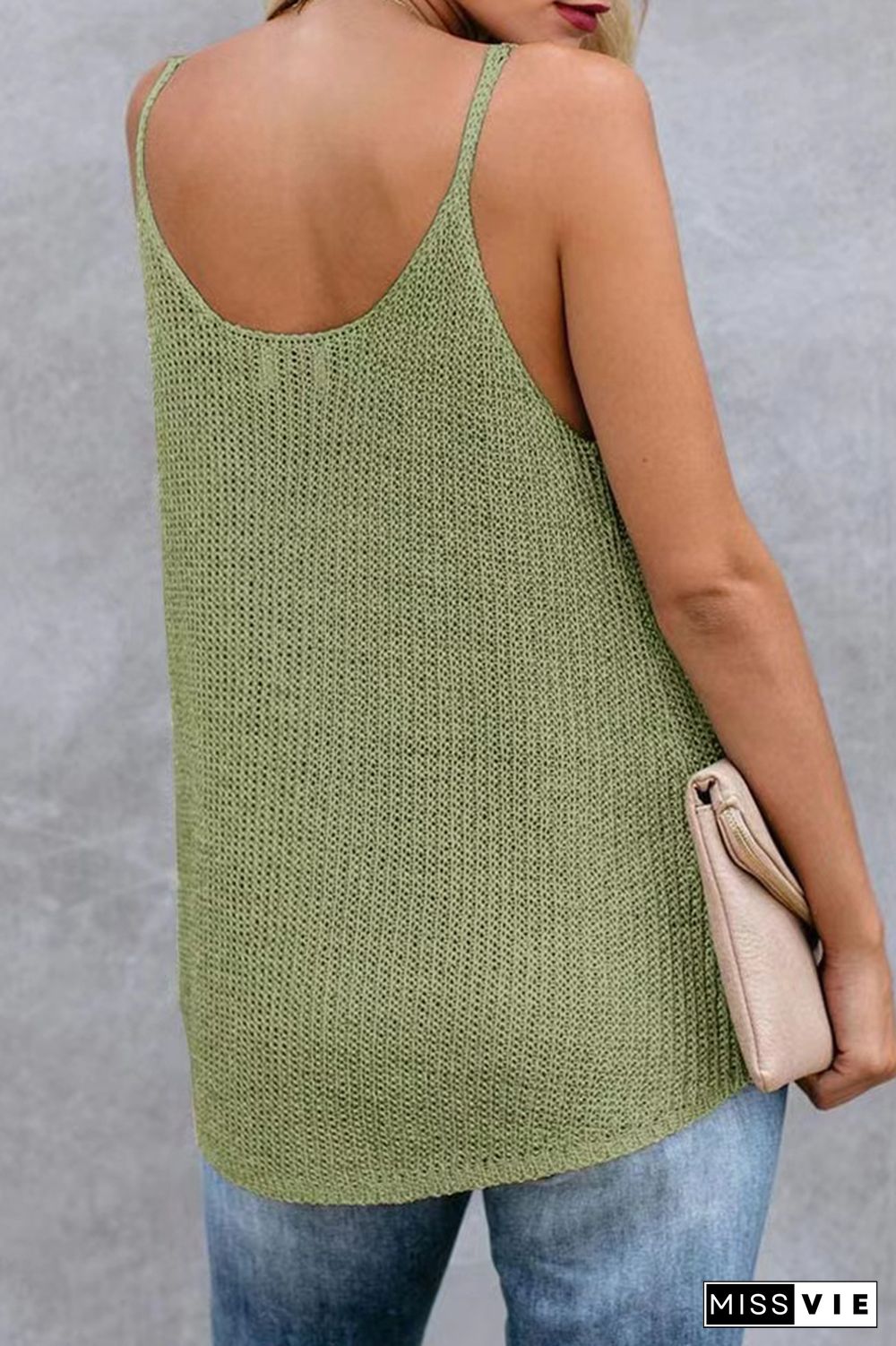 Color Block and Plain U Neck Knit Tank Top