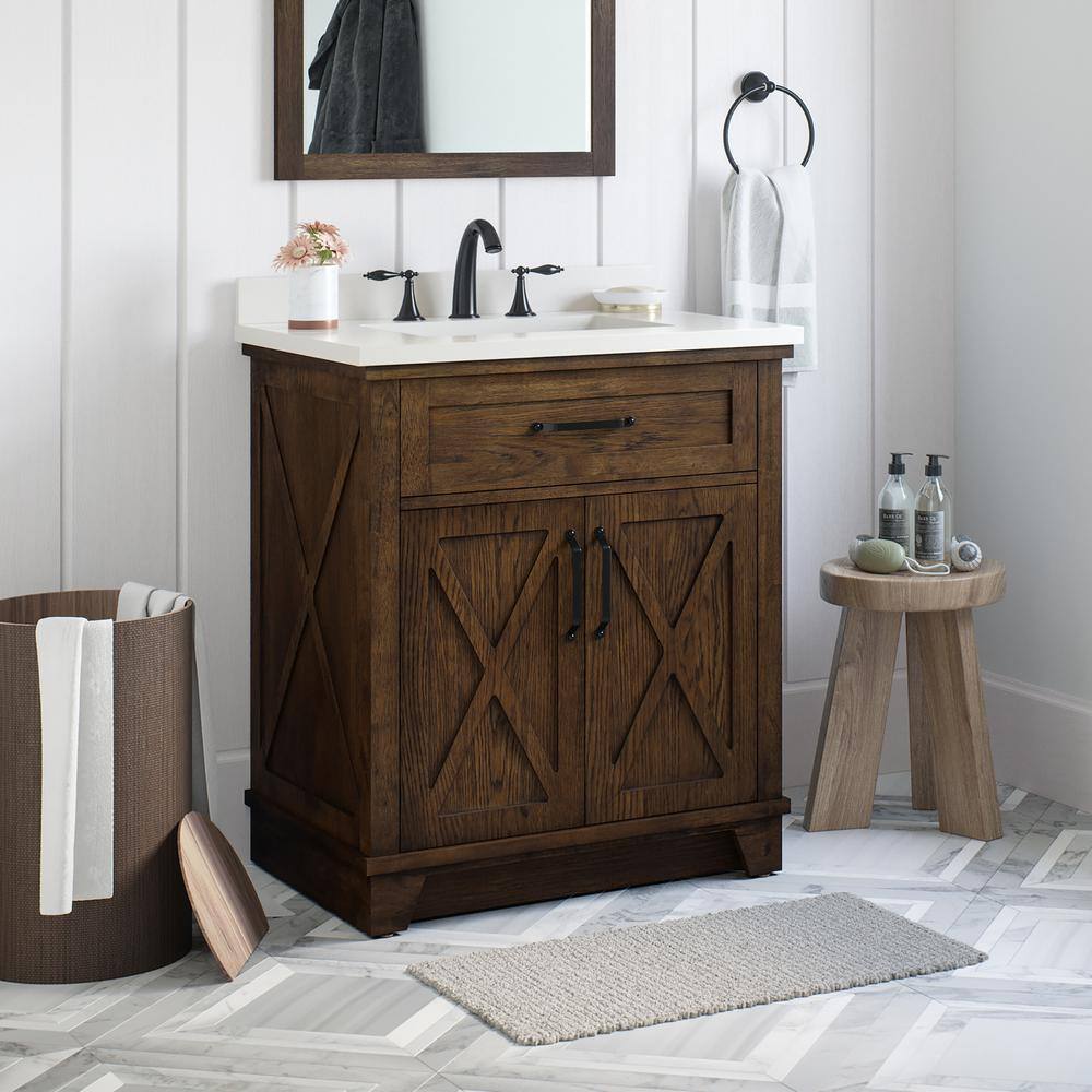 OVE Decors Ollie 30 in. W Bath Vanity in Antique Coffee and Ash Veneer with Engineered Stone Vanity Top in White with White Basin 5VVA-OLI30-04