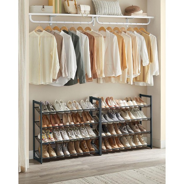 Songmics 8 tier Metal Shoe Rack Adjustable Shelves Hold 32 40 Pairs Set Of 2 Stackable Shoe Organizers Gray