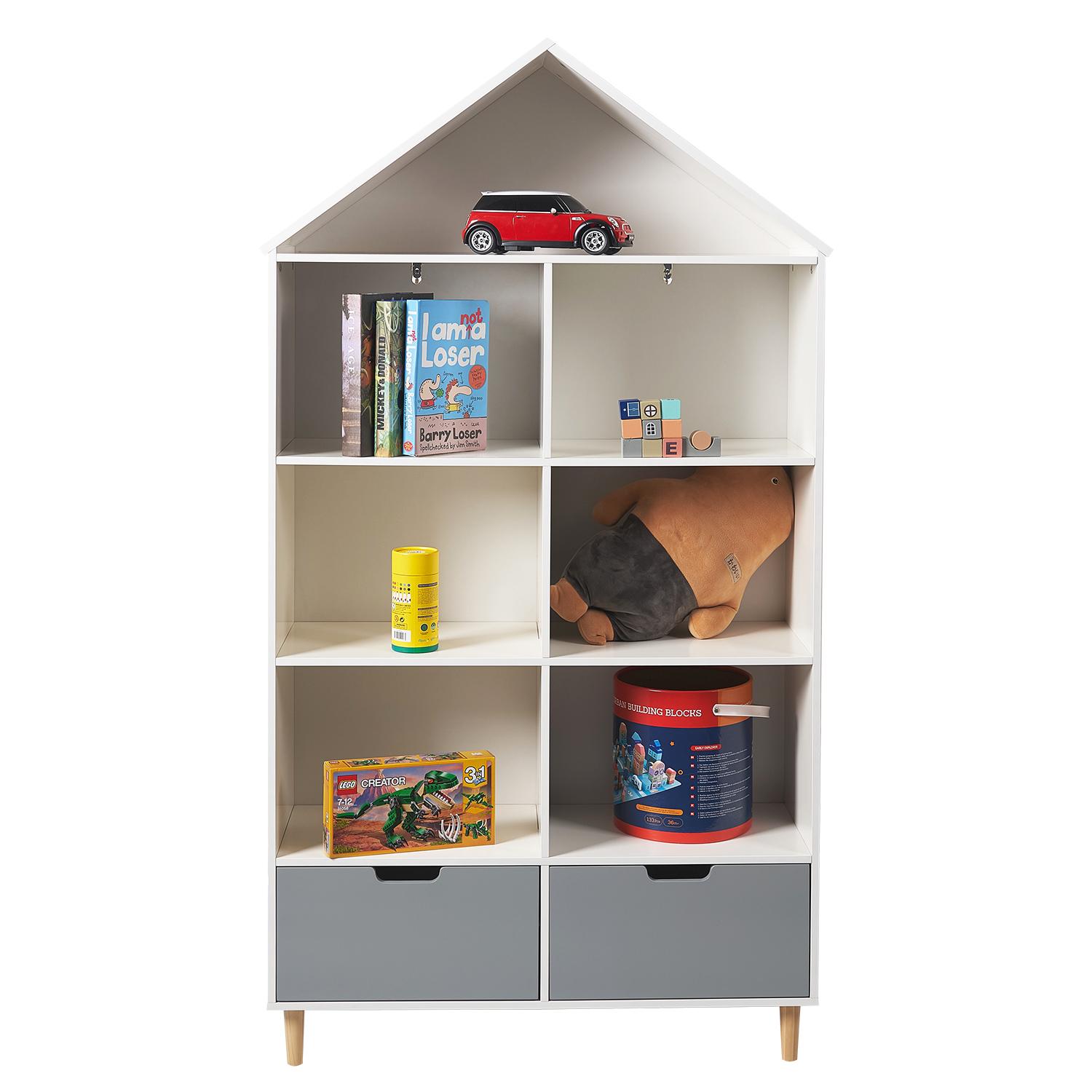 Kids Wooden 5 Shelf Bookcase， White and Gray