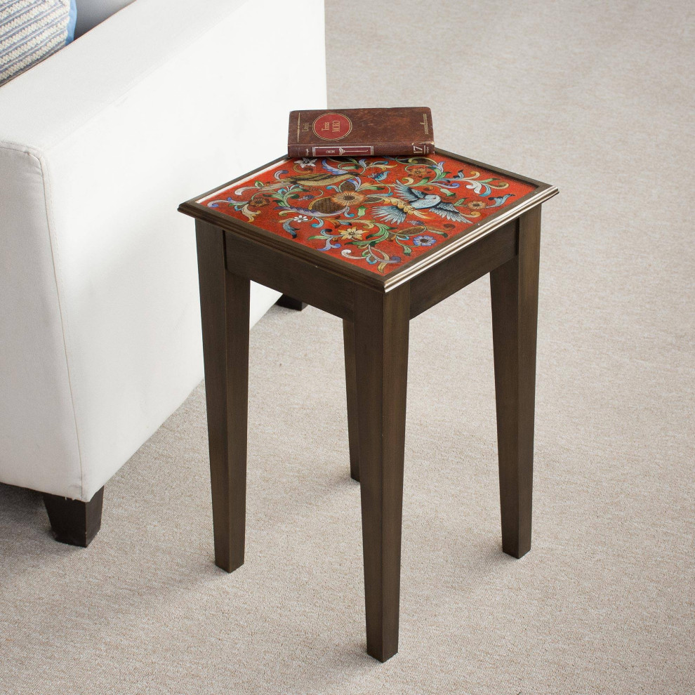 NOVICA Birds In The Red Skies And Reverse Painted Glass Accent Table   Traditional   Side Tables And End Tables   by NOVICA  Houzz