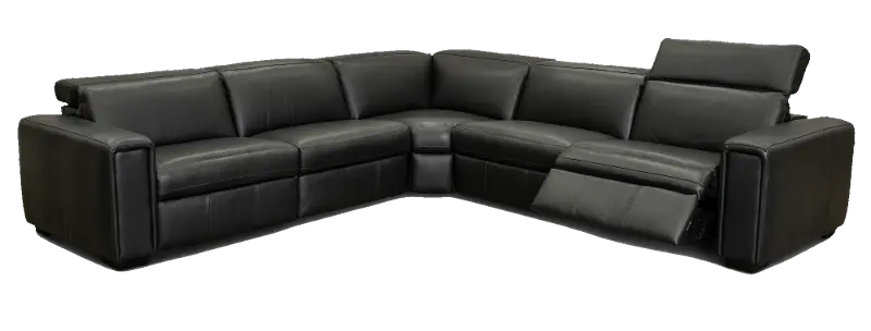 Titan Black Leather 5 Piece Power Reclining Sectional