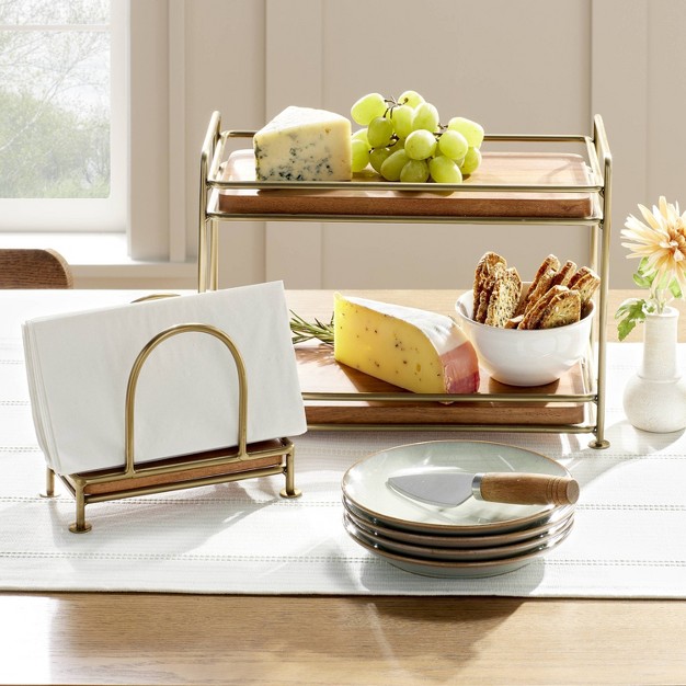 Wood amp Brass Napkin Holder With Magnolia