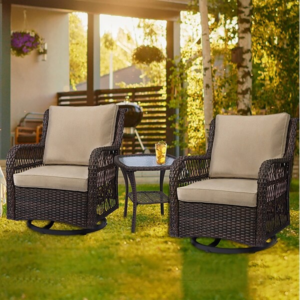 Outdoor Rotatable Wicker Glider Swivel Club Chairs with Cushions for Patio