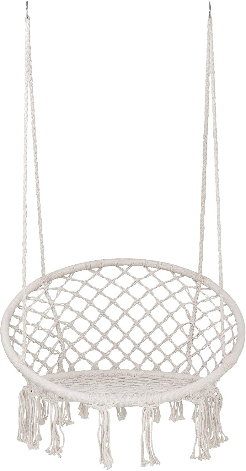 ZENSTYLE Beige Hanging Cotton Rope Macrame Hammock Chair Swing Outdoor Home Garden 300lbs