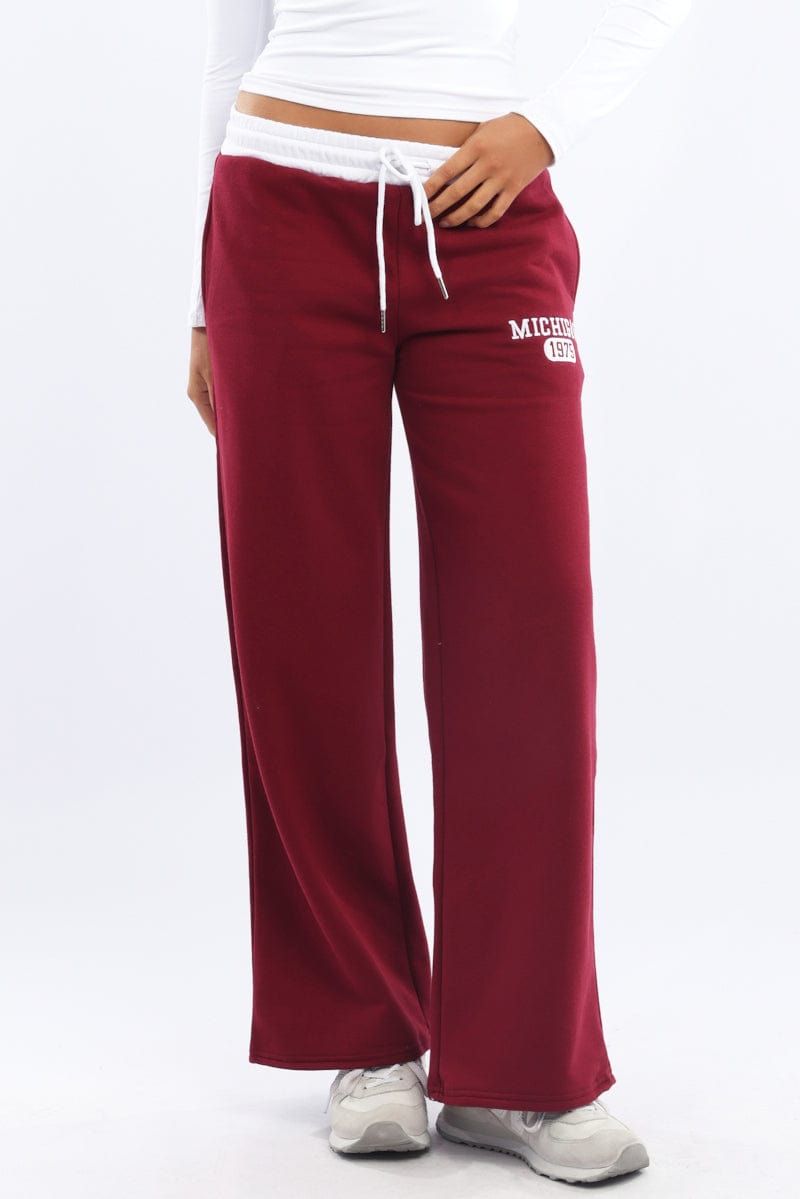 Red Track Pants Wide Leg