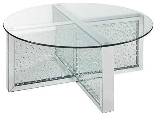 Contemporary Coffee Table  Crossed Base With Faux Crystal Inlay  ampGlass Top   Contemporary   Coffee Tables   by Decor Love  Houzz