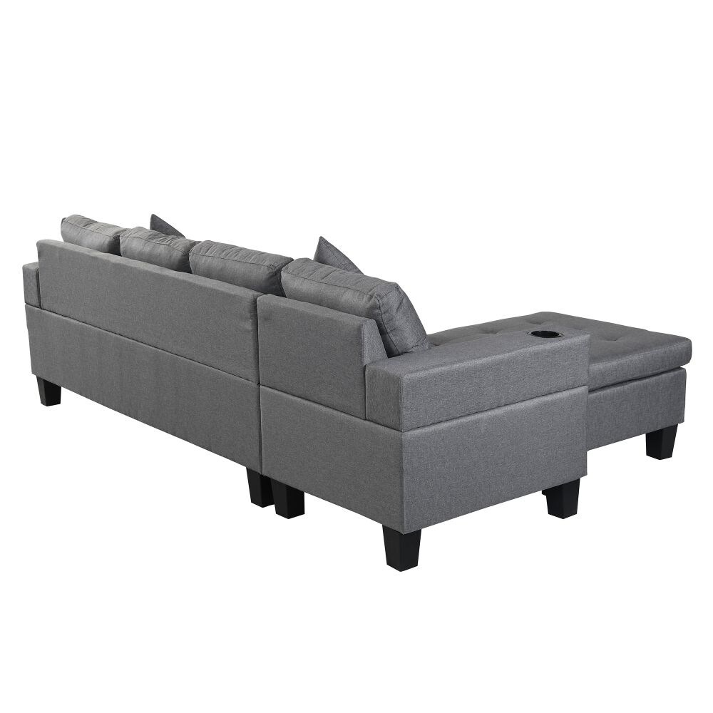 Sectional Convertible Sofa Set for Living Room with L Shape Chaise Lounge Grey