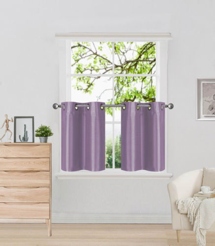 D2 Lilac 2-Piece 1-Pair of Solid Insulated  Grommet Treatment Curtains for Short Windows， Livingroom， Bathroom or Kitchen， Two (2) Piece Faux Silk Blackout Tier Panels 30 Wide x 24 Length Each