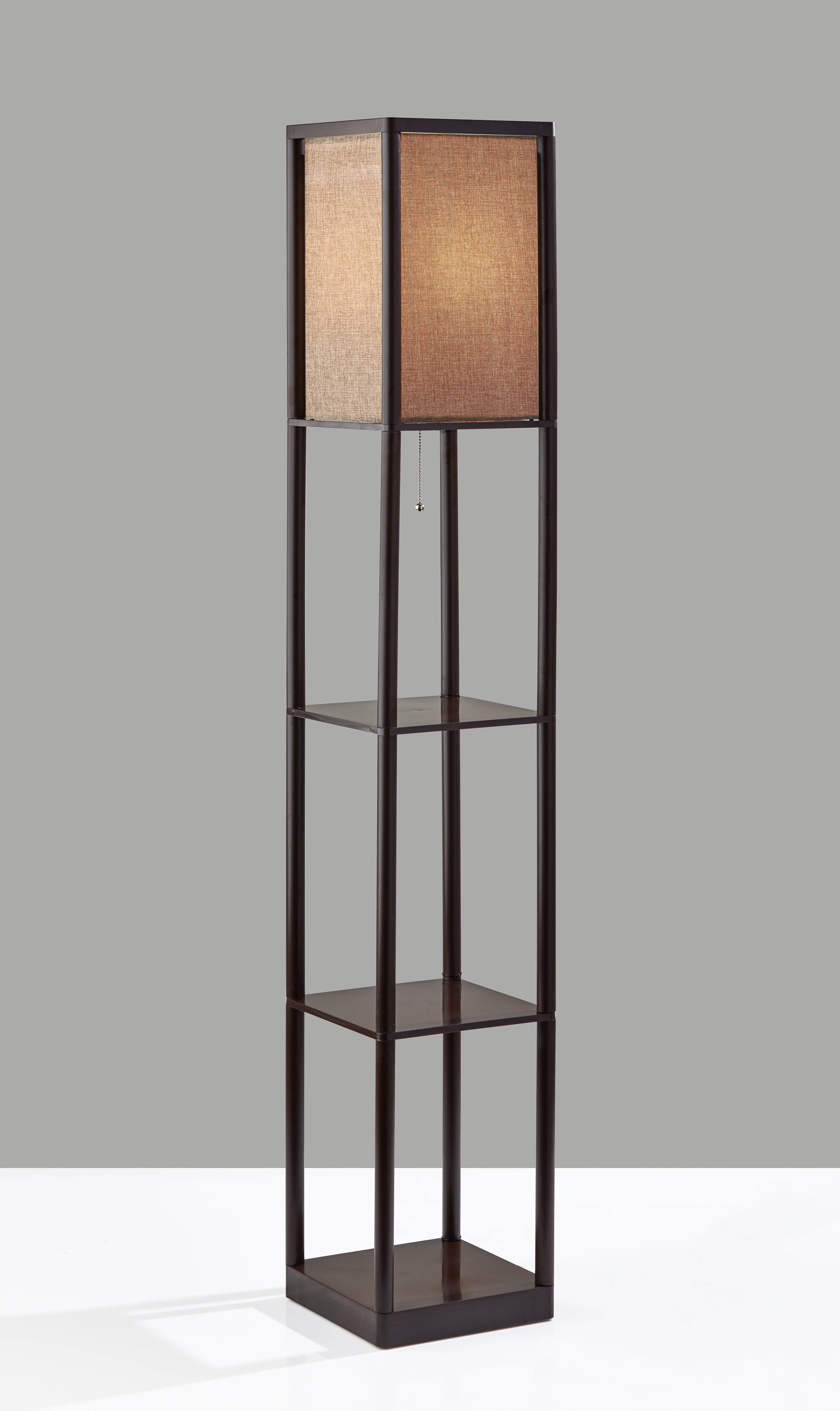 Mainstays 62 Inch Tall Shelf Floor Lamp, Brown with Beige Fabric Shade