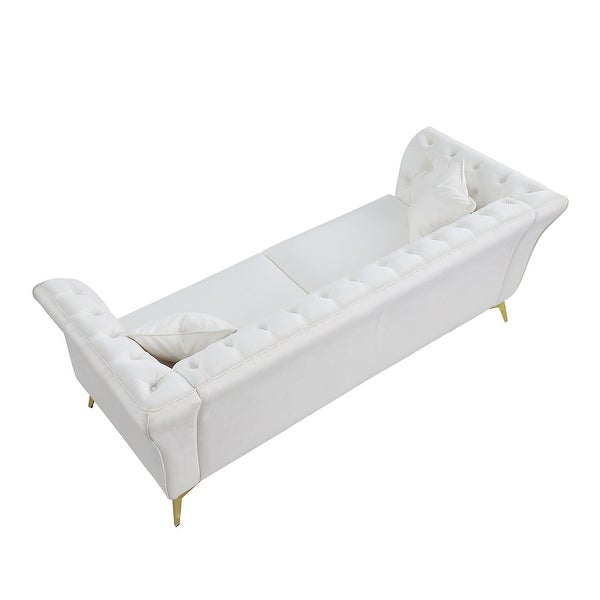 3 Seater White Velvet with 2 Pillows