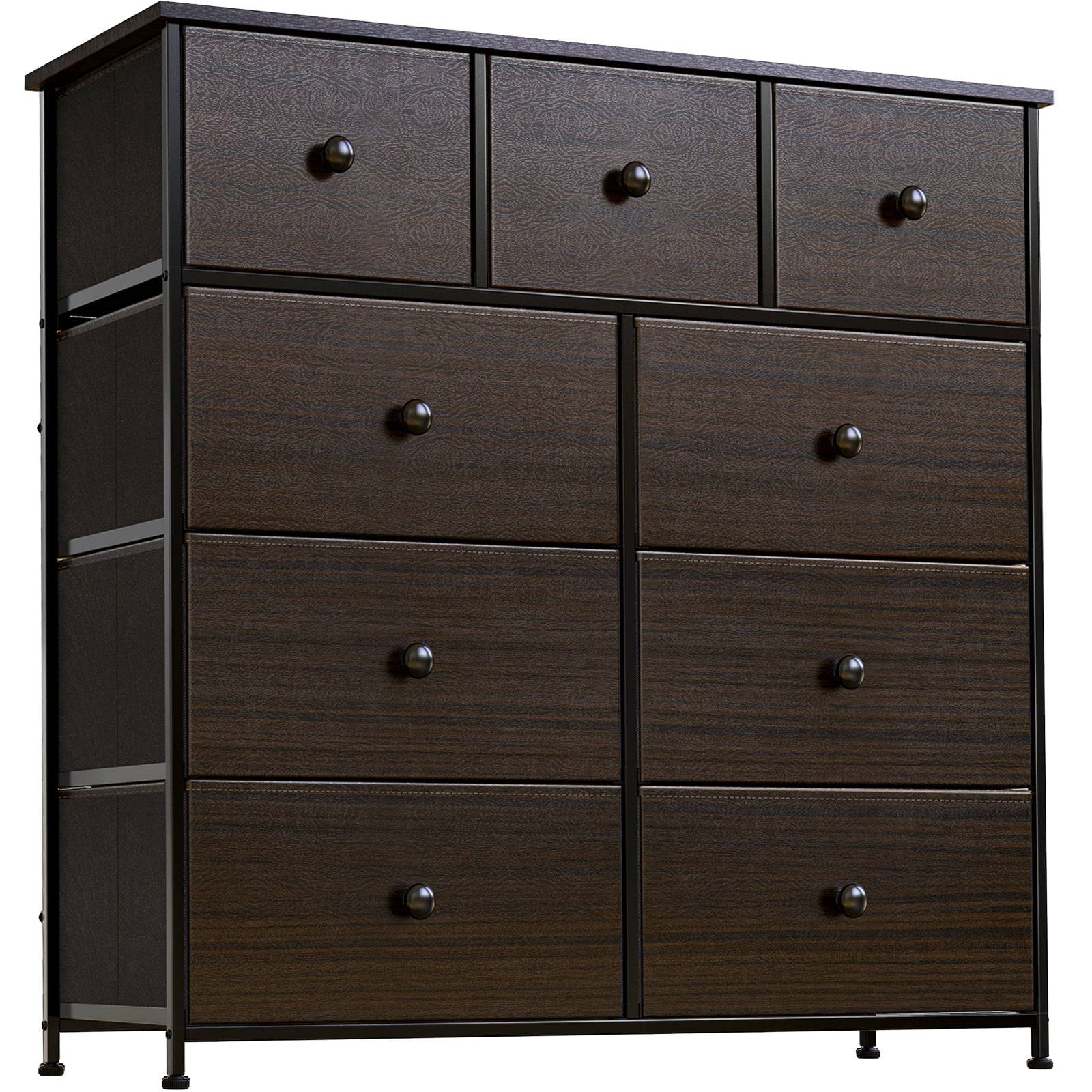 REAHOME Dresser with 9 Drawers Leather Finish Chest of Drawers Dressers for Bedroom Rustic Brown RZP9B1