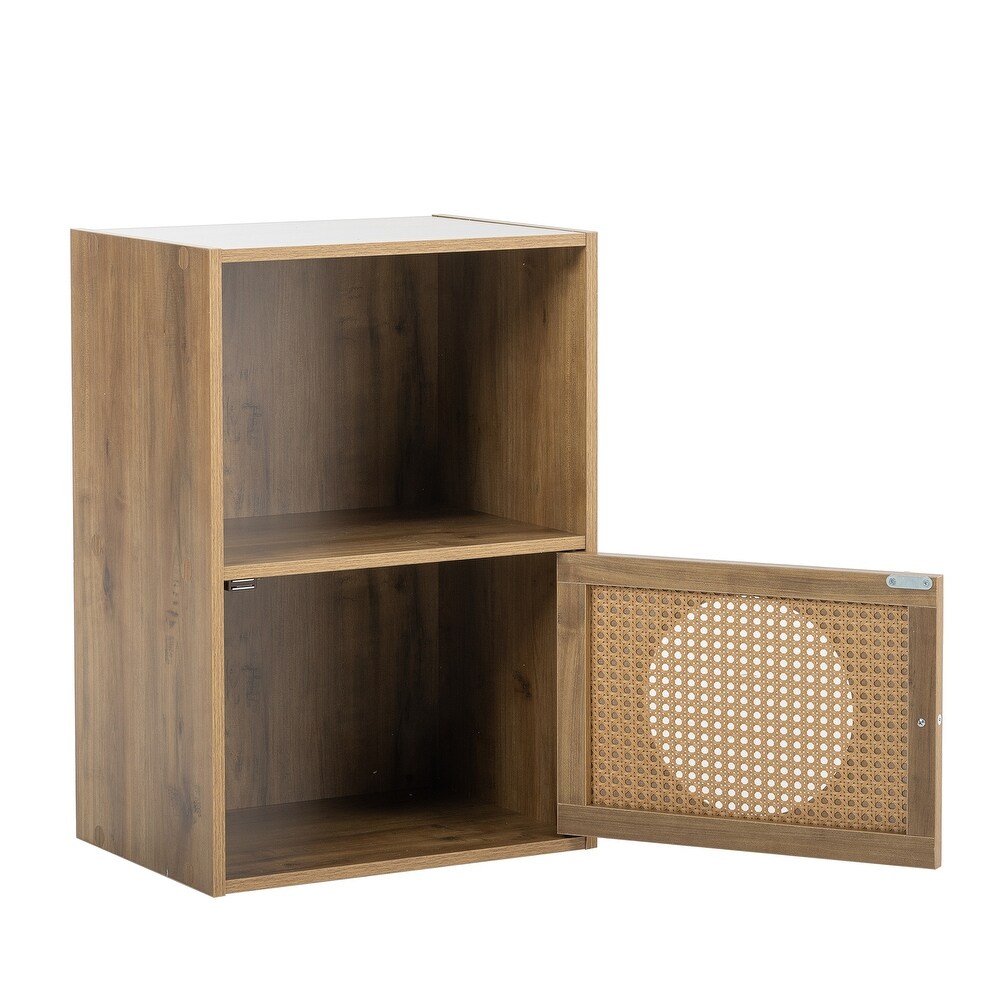 Rustic Rattan Cabinet with 1 Door in Brown