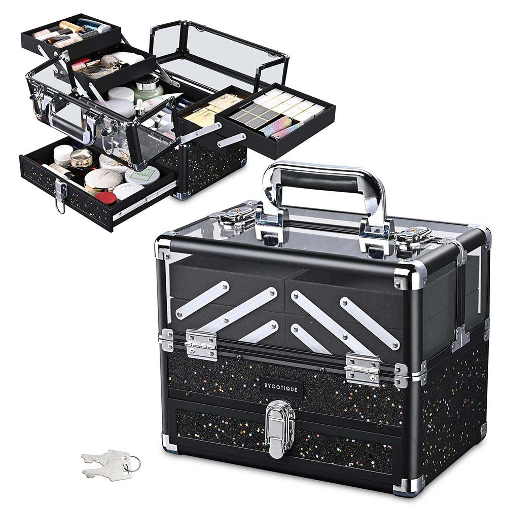 Byootique Sparkle Makeup Train Case 2-Tier Extendable Trays