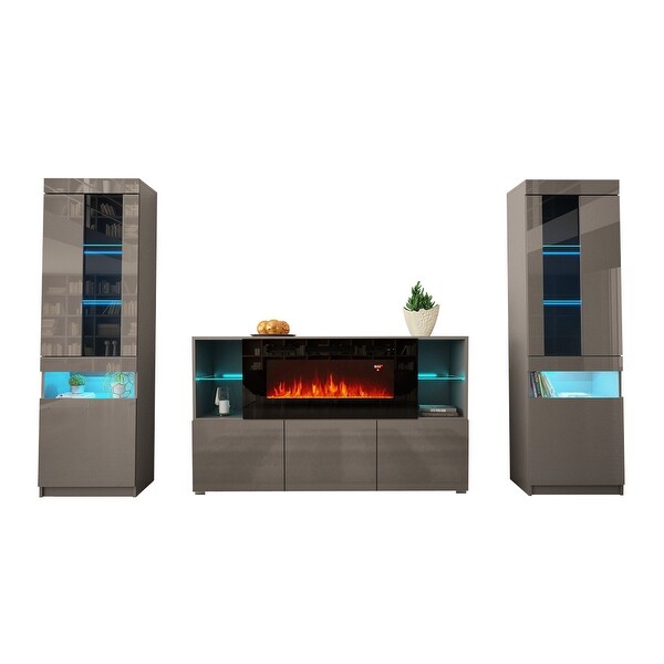 Komi 03 Electric Fireplace Modern Wall Unit Entertainment Center