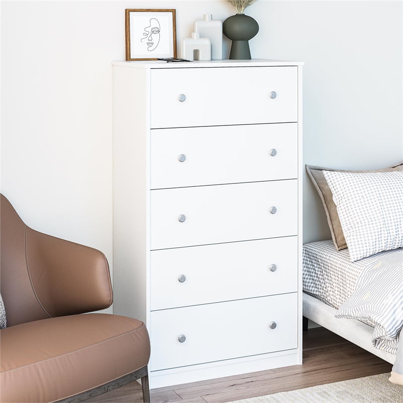 Ameriwood Home Ellwyn Tall 5 Drawer Dresser in White