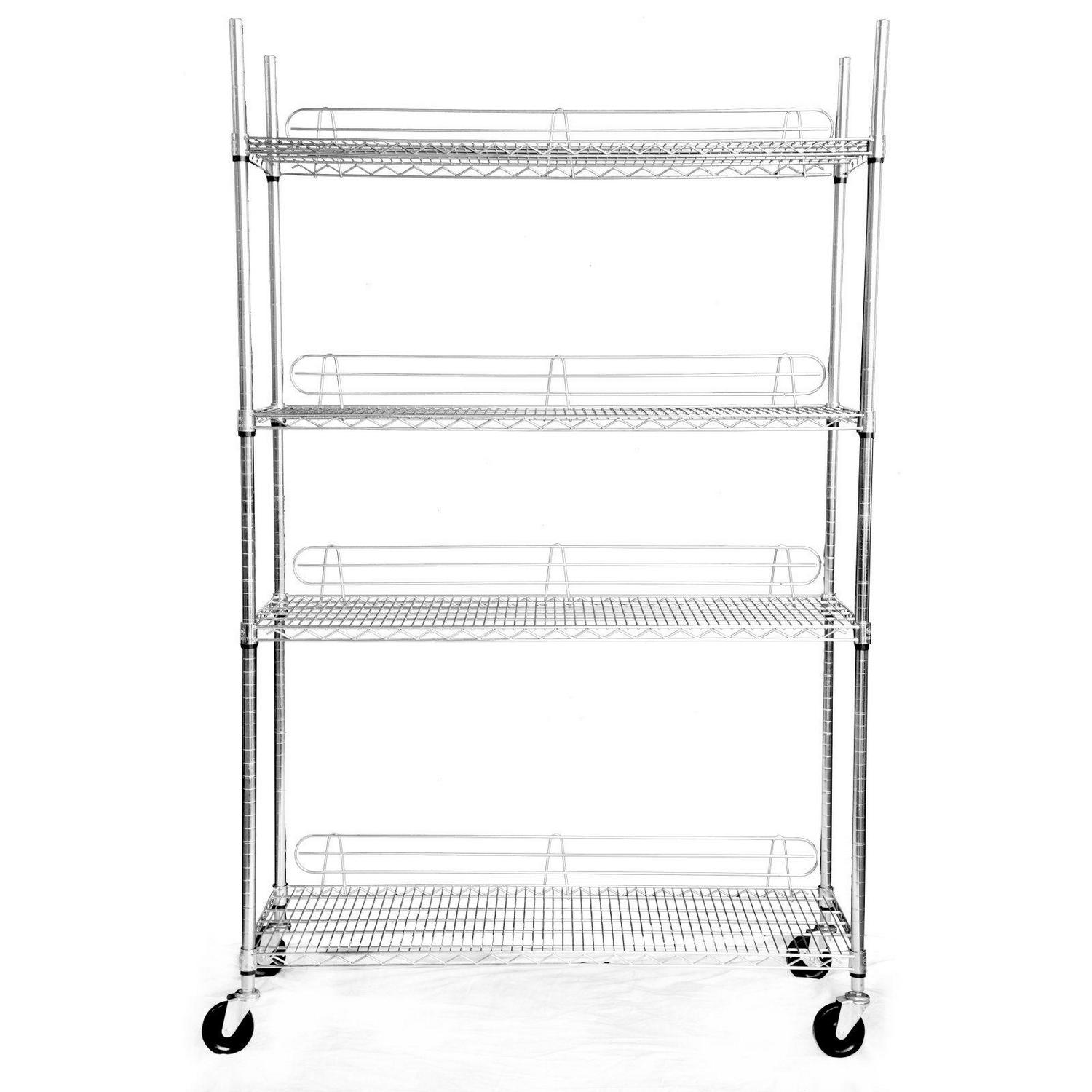 TRINITY EcoStorage 4-Tier NSF 48 x 18 Wire Shelving Rack with Wheels  Chrome