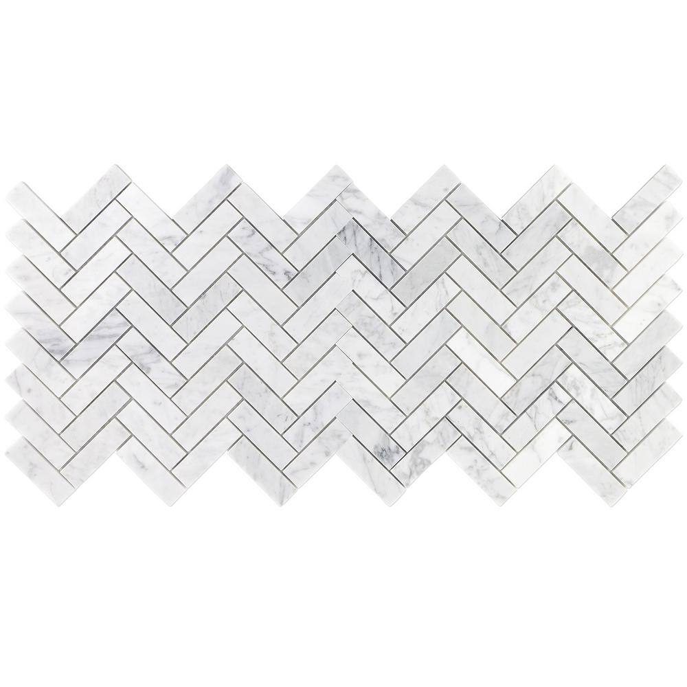 Ivy Hill Tile White Carrara Herringbone 12 in. x 12 in. 10mm Polished Marble Stone Mosaic Wall Tile (1 sq. ft.) EXT3RD104818