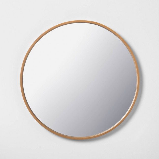 Round Wood Framed Wall Mirror With Magnolia