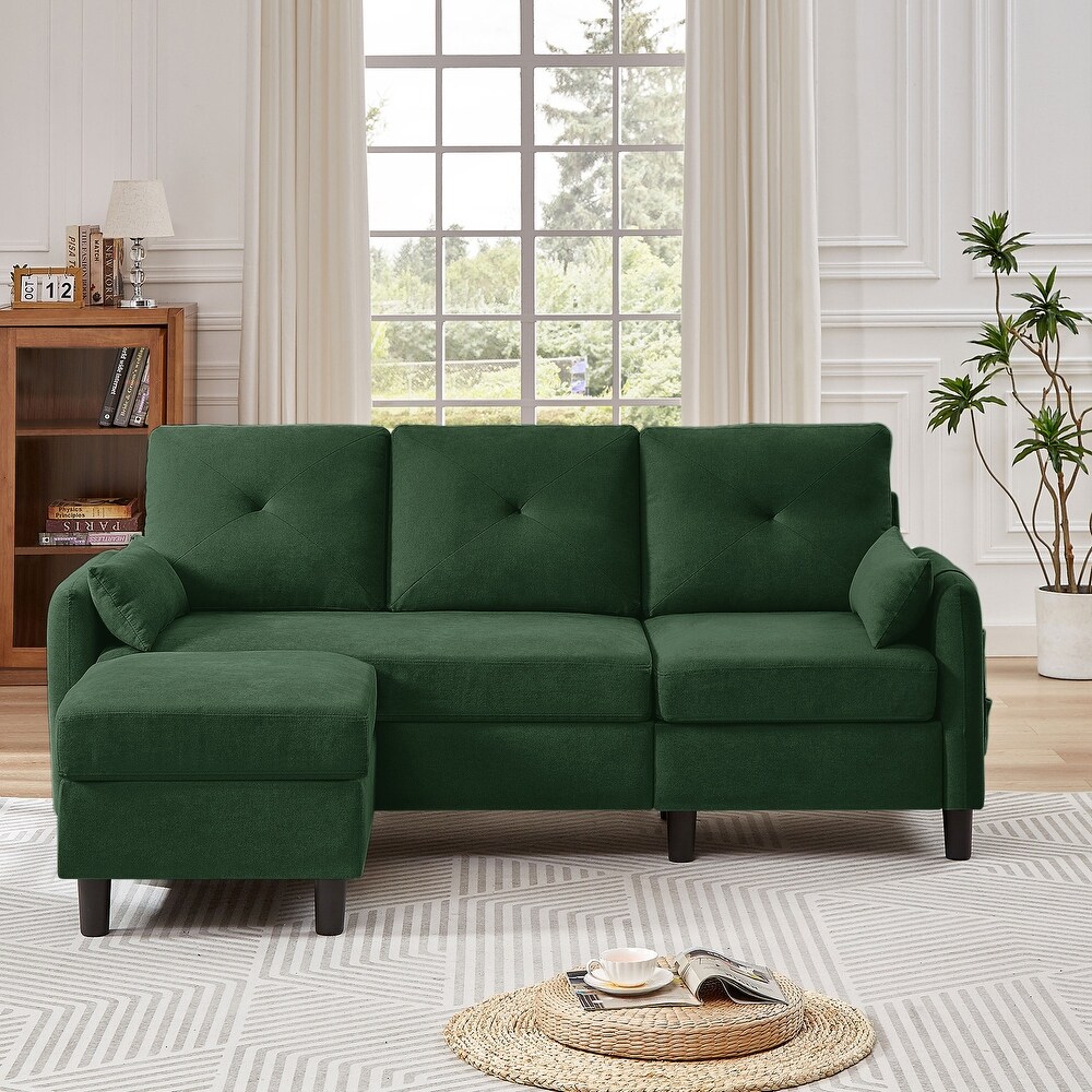 77.36 Inches Modern Sectional Sofa with Reversible Ottoman and Side Storage Pocket