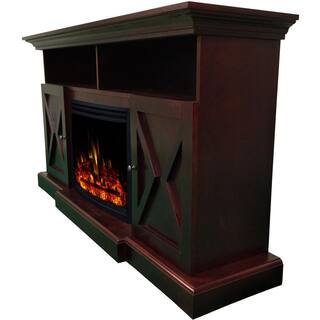 Hanover Whitby 62.2 in. Width Freestanding Electric Fireplace TV Stand in Mahogany with Deep Log Insert FS6215-1BMHL3