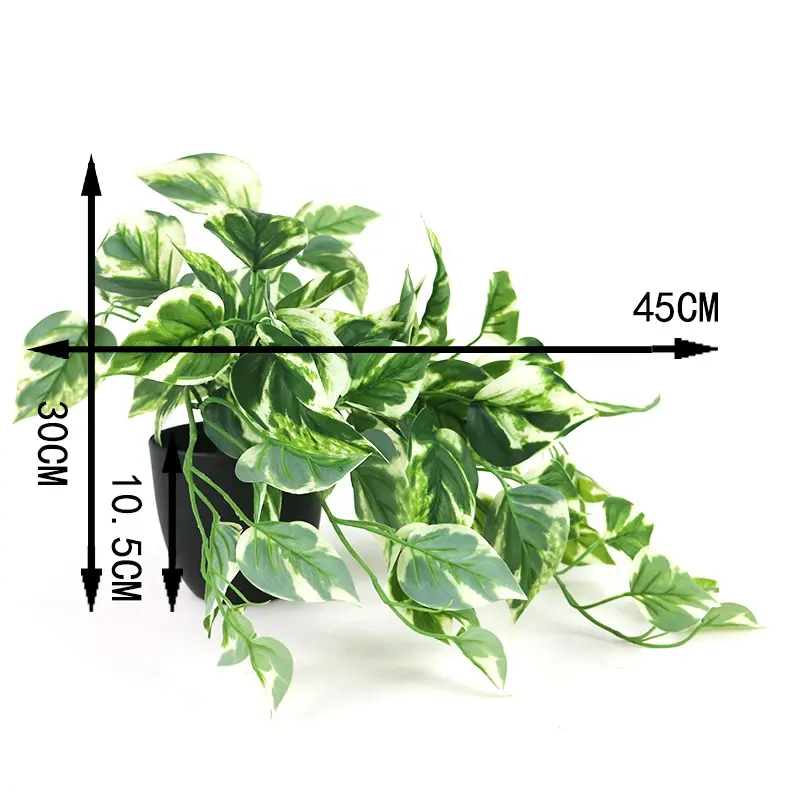 supplies 9 stems artificial variegated pothos with pot for indoor decoration