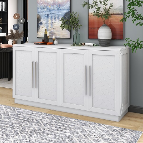 White Sideboard with Adjustable Shelves and Silver Handles